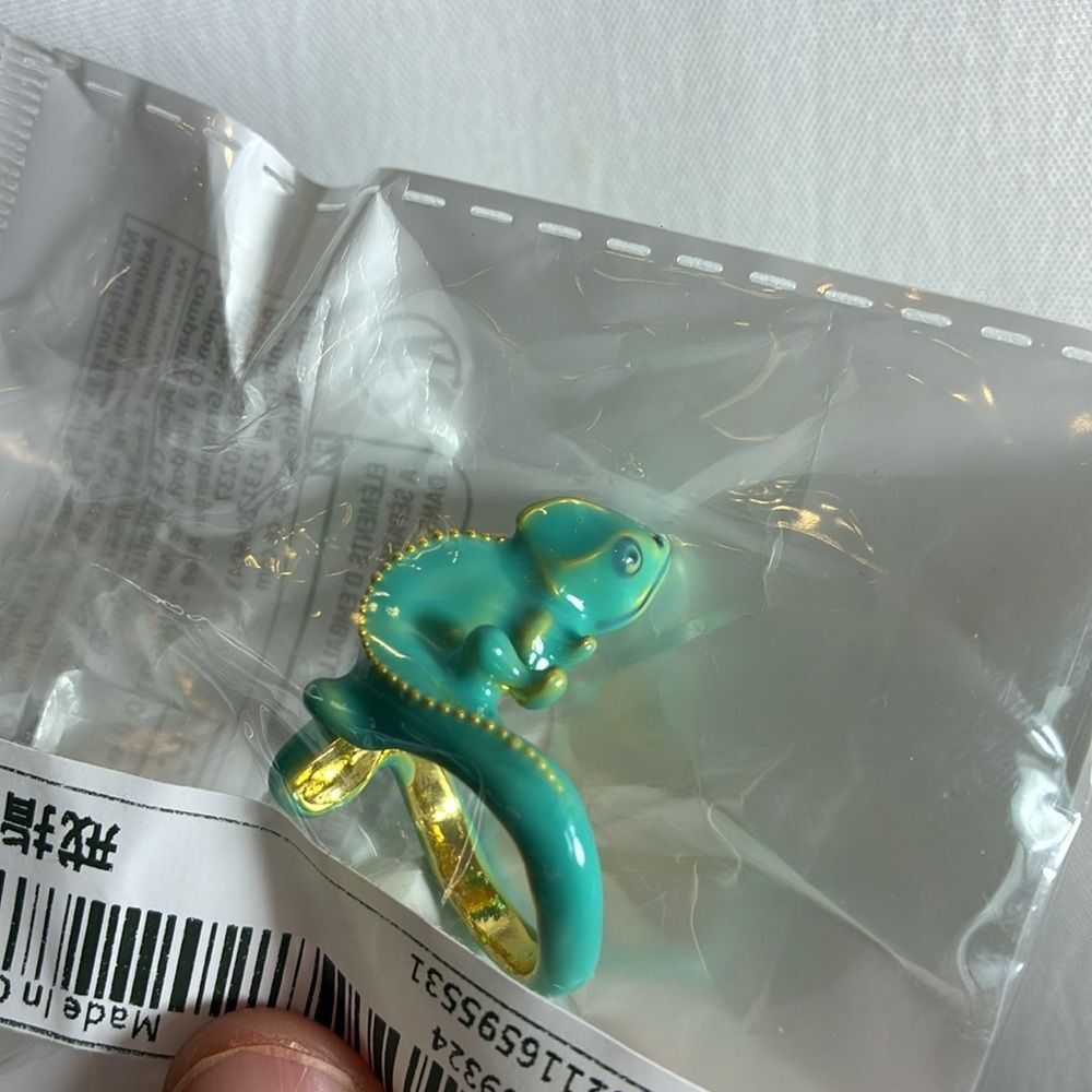 NWT Aqua/gold metal enameled chameleon ring Sz 5 novelty trendy unique gothic - Picture 6 of 9